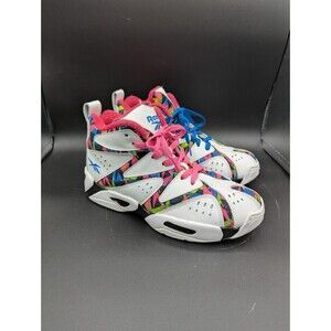 Reebok Kamikaze Mid Mens Size 7 Womens 8.5 White Blue Pink Retro 90’s Sneakers